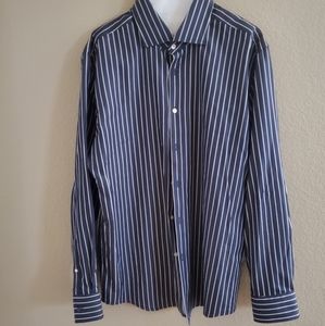 BOSS MENS DRESS SHIRT size 48 blue with white stri